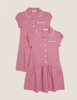 M&S Collection 2pk Girls' Cotton Plus Fit School Dresses -Outlet The Tidy Tots Store SD 04 T76 6487P B0 X EC 90