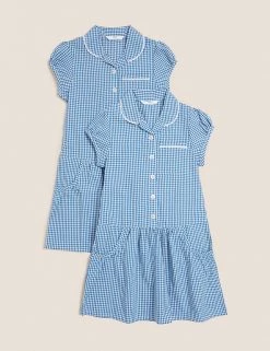 M&S Collection 2pk Girls' Cotton Gingham School Dresses (2-14 Yrs) -Outlet The Tidy Tots Store SD 04 T76 6487 E1 X EC 90
