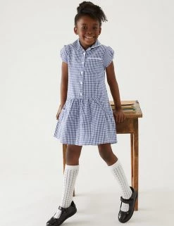 M&S Collection 2pk Girls' Cotton Gingham School Dresses (2-14 Yrs) -Outlet The Tidy Tots Store SD 04 T76 6487 F0 X EC 0