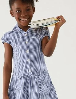 M&S Collection 2pk Girls' Cotton Gingham School Dresses (2-14 Yrs) -Outlet The Tidy Tots Store SD 04 T76 6487 F0 X EC 1