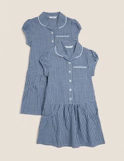 M&S Collection 2pk Girls' Cotton Gingham School Dresses (2-14 Yrs) -Outlet The Tidy Tots Store SD 04 T76 6487 F0 X EC 90