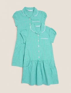 M&S Collection 2pk Girls' Cotton Gingham School Dresses (2-14 Yrs) -Outlet The Tidy Tots Store SD 04 T76 6487 J0 X EC 90