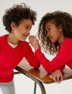 M&S Collection Jumpers Cotton Unisex V-Neck Sweatshirt (2-16 Yrs) -Outlet The Tidy Tots Store SD 04 T93 2275 B0 X EC 0