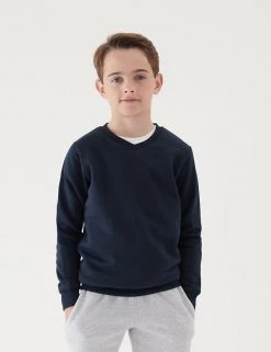 M&S Collection Jumpers Cotton Unisex V-Neck Sweatshirt (2-16 Yrs) -Outlet The Tidy Tots Store SD 04 T93 2275 F3 X EC 1